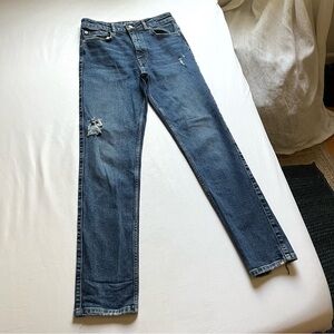 ANINE BING blue distressed denim skinny slim leg cropped jeans